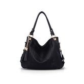 NICOLE & DORIS Women Handbag Large Capacity Shoulder Bags Soft Leather Hobo Bag Fashion Cross-Body Bags Top-Handle Bags with Tassel Black